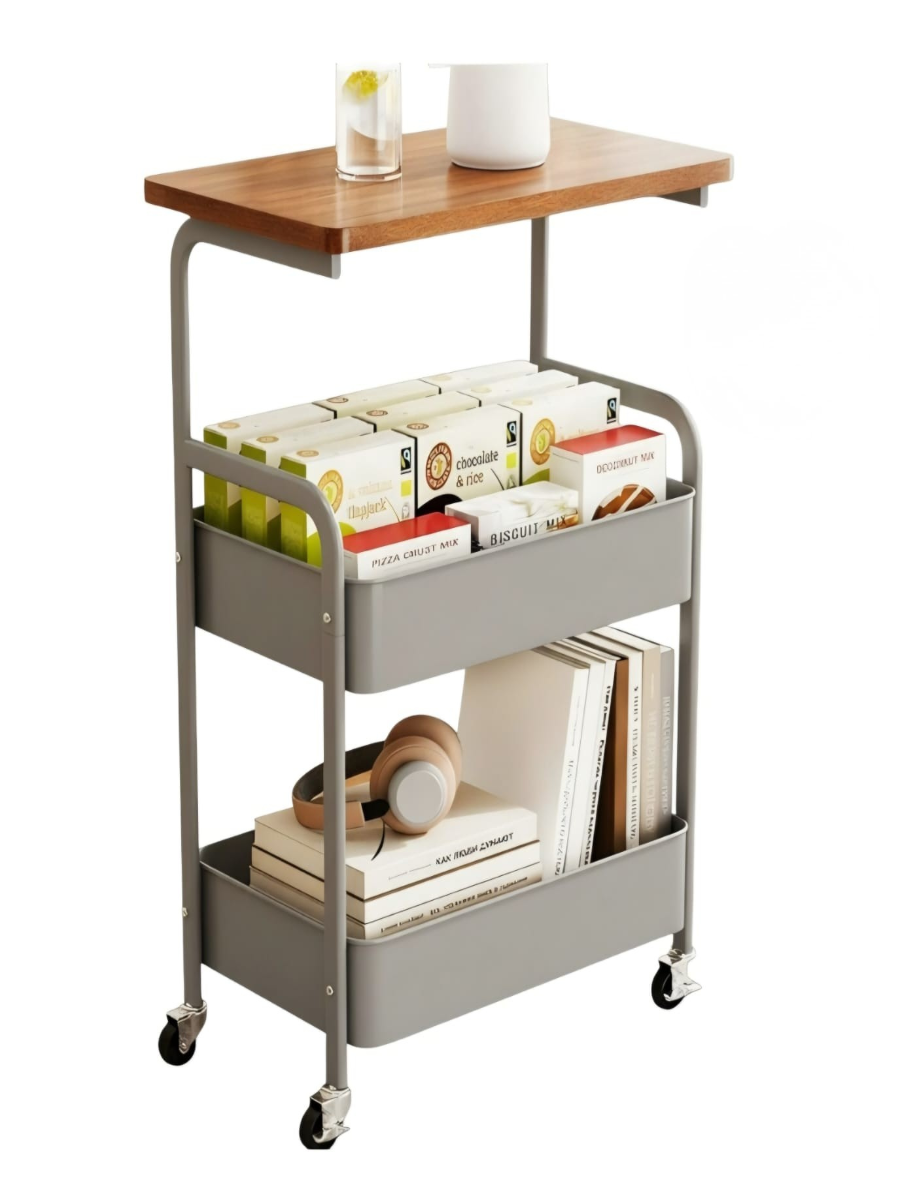 Rolling Storage Cart with Wooden Top