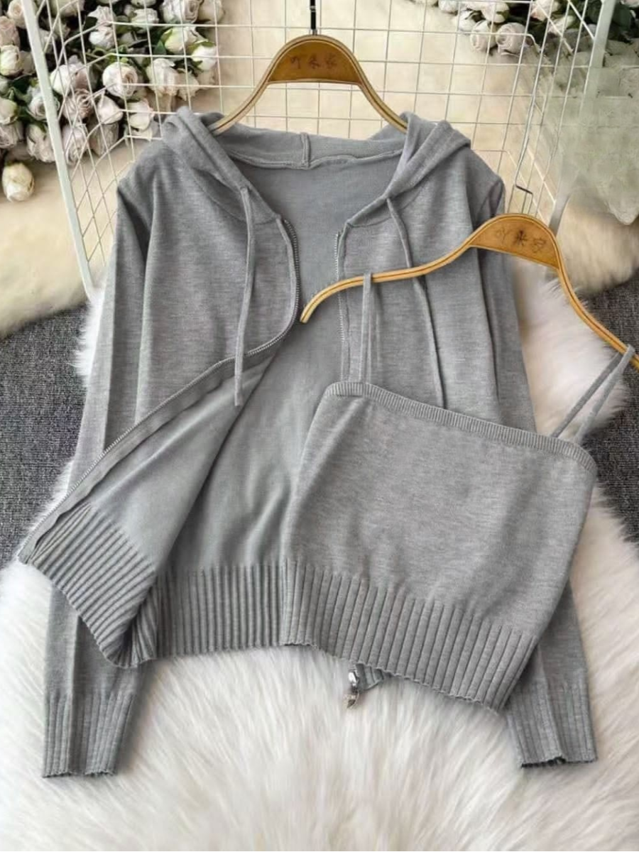 Knit Zip Hoodie & Cami Two-Piece Set