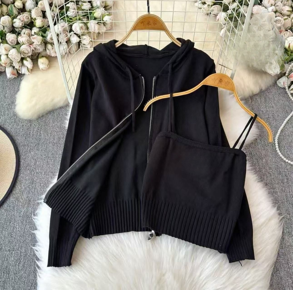 Knit Zip Hoodie & Cami Two-Piece Set