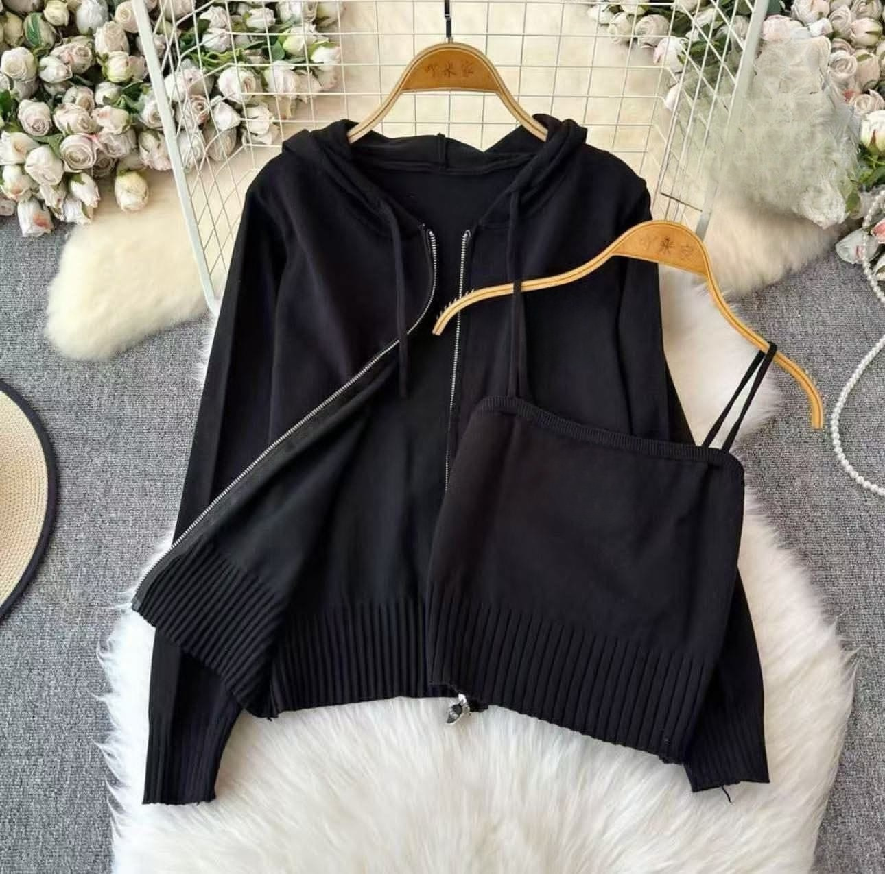 Knit Zip Hoodie & Cami Two-Piece Set
