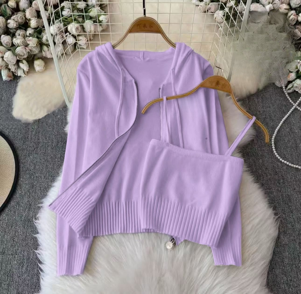 Knit Zip Hoodie & Cami Two-Piece Set