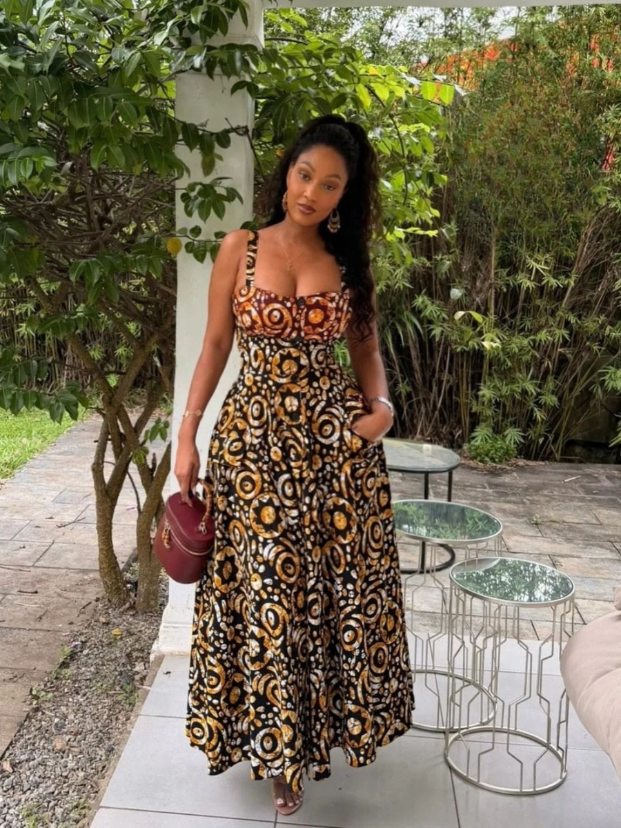 African Print Bustier Maxi Dress