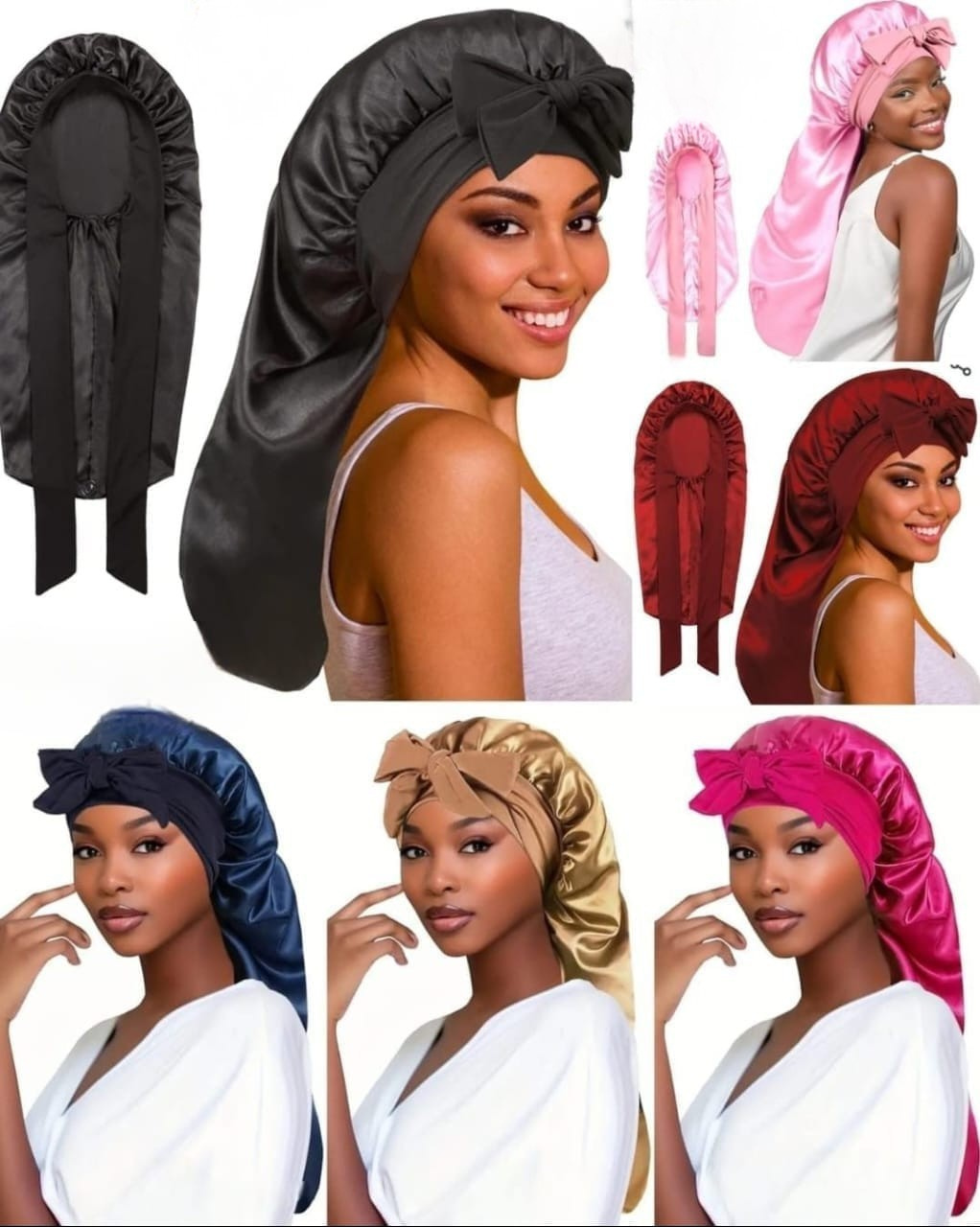 Luxury Long Tail Satin Hair Bonnet with Bow