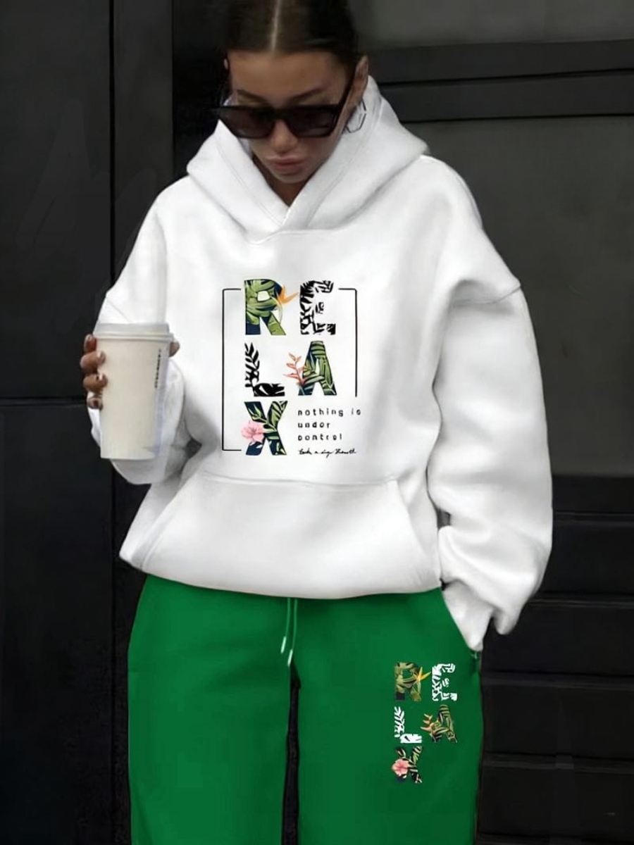 RELAX Botanical Print Hoodie & Jogger Set