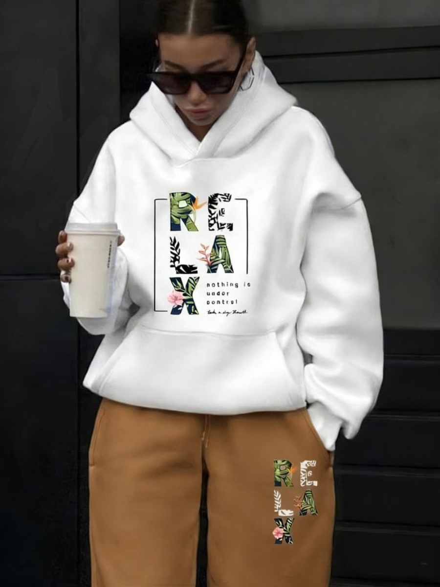 RELAX Botanical Print Hoodie & Jogger Set