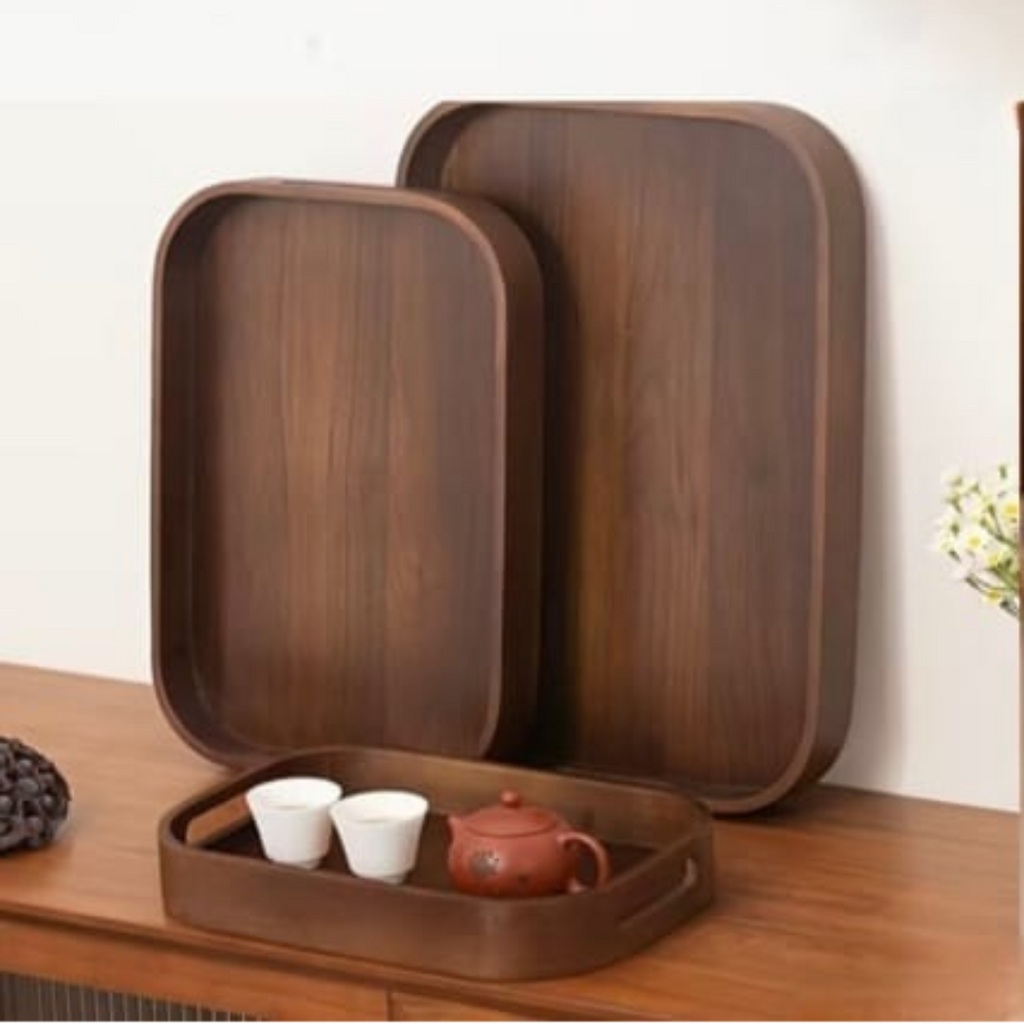 Walnut Wood Nesting Serving Tray Set of 3