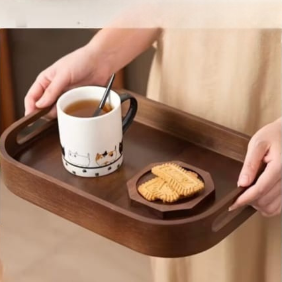 Walnut Wood Nesting Serving Tray Set of 3