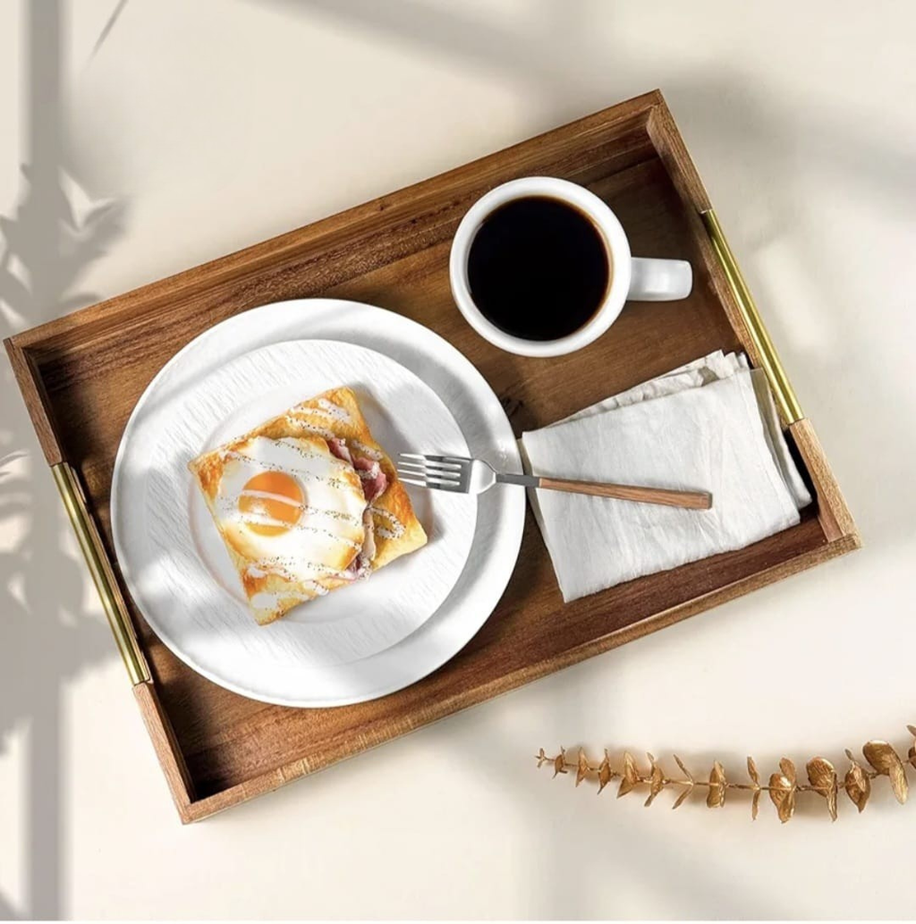 Wooden Serving Tray with Gold Handles