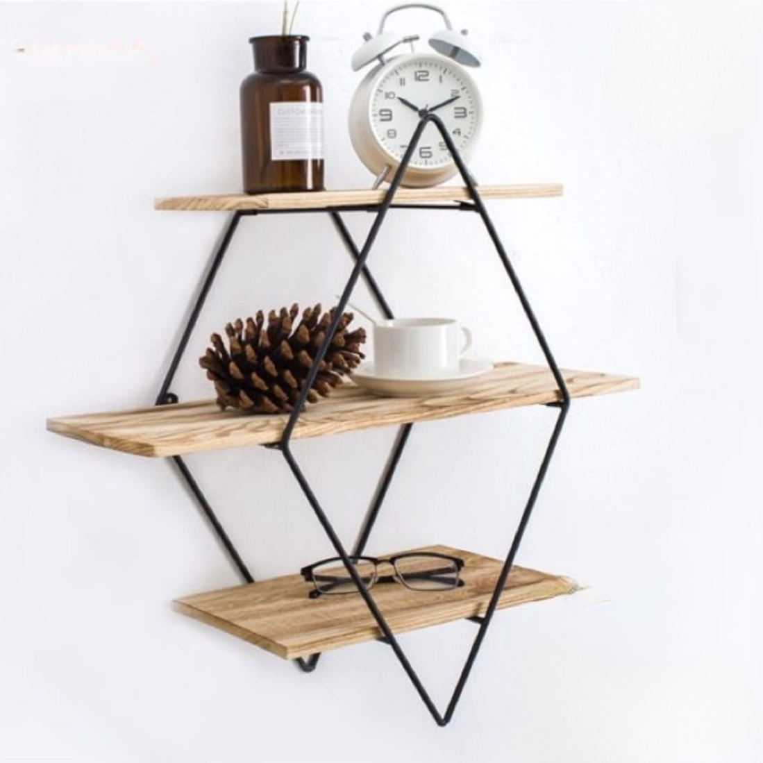 Geometric Diamond Wall Shelf – 3-Tier
