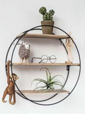 Round Wall Shelf – 3-Tier Metal & Wood