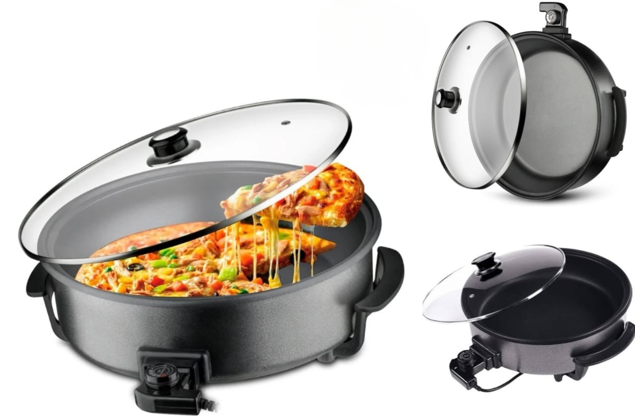 Electric Multi-Cooker Pizza Pan with Glass Lid