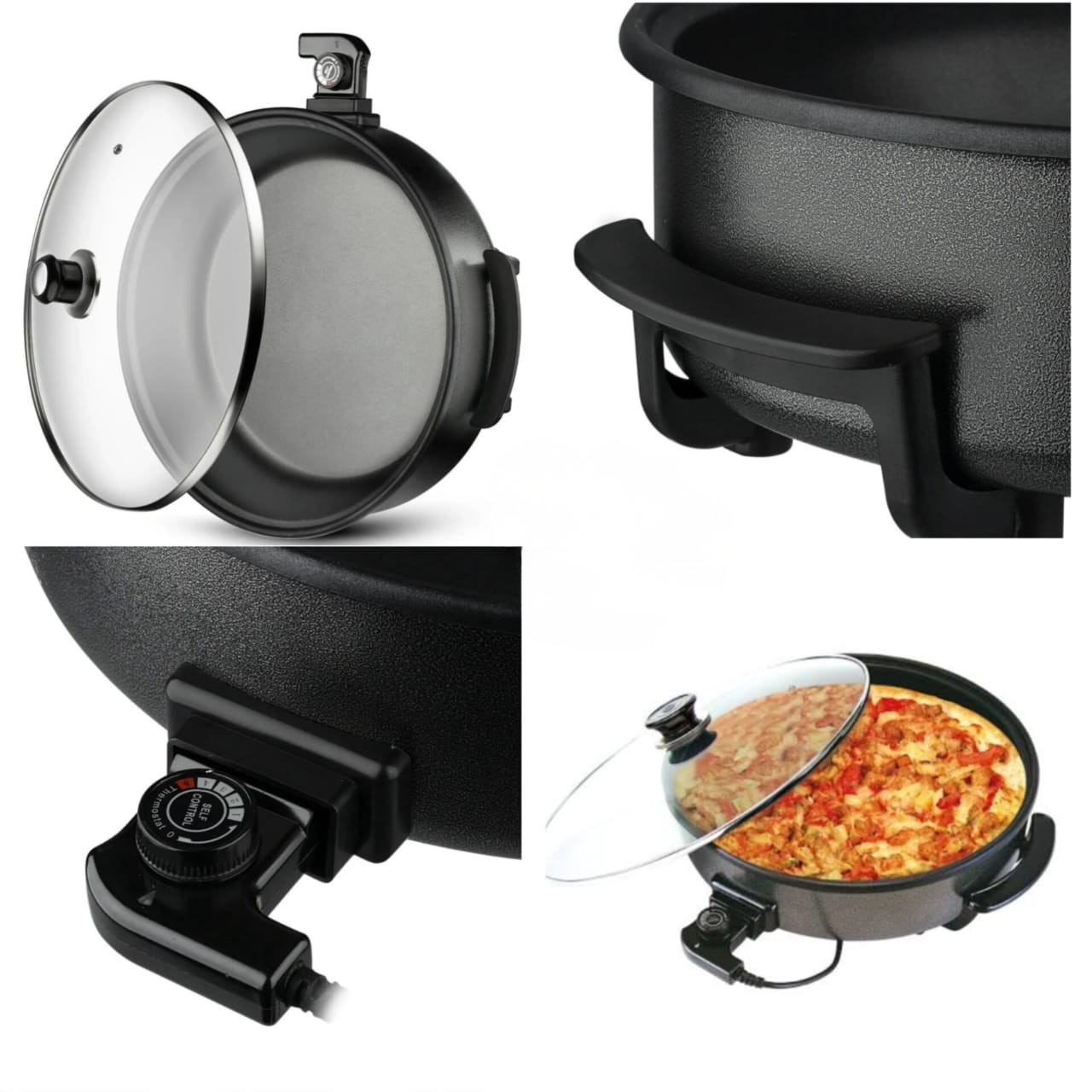 Electric Multi-Cooker Pizza Pan with Glass Lid