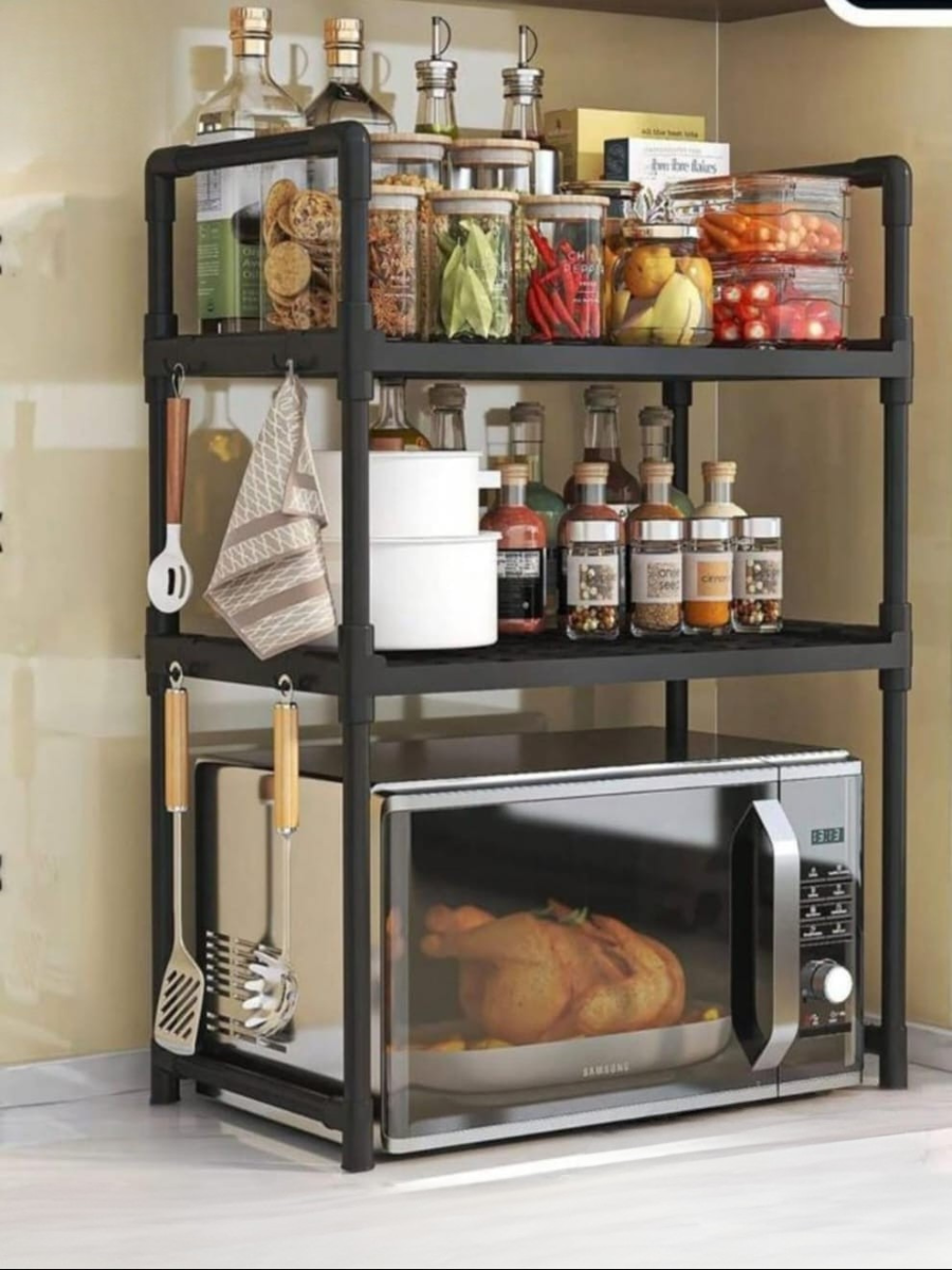 Expandable Kitchen Shelf Rack with Hooks