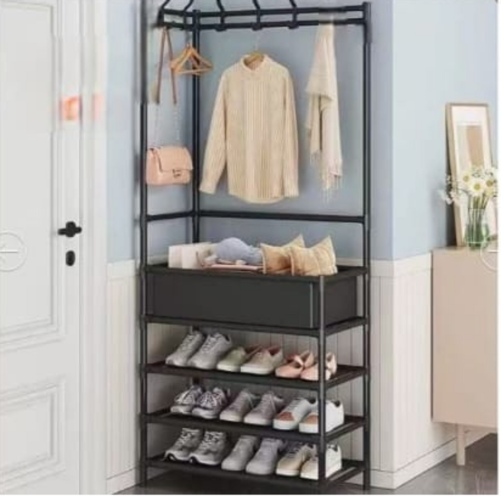 Multi-Function Closet Organizer Rack with Storage Basket