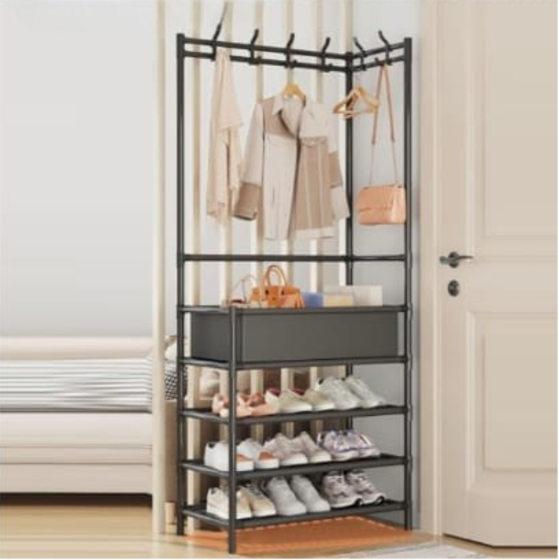 Multi-Function Closet Organizer Rack with Storage Basket
