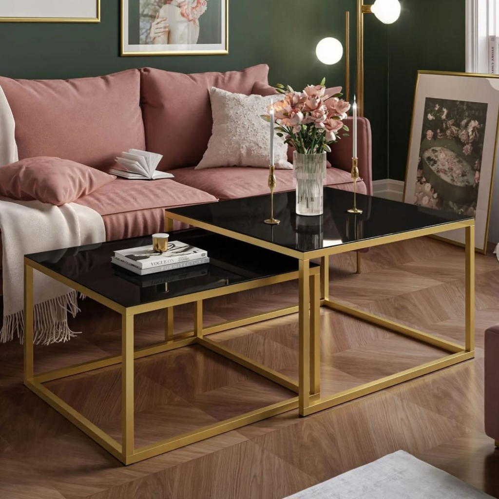 Gold Frame Nesting Coffee Tables (Set of 2)