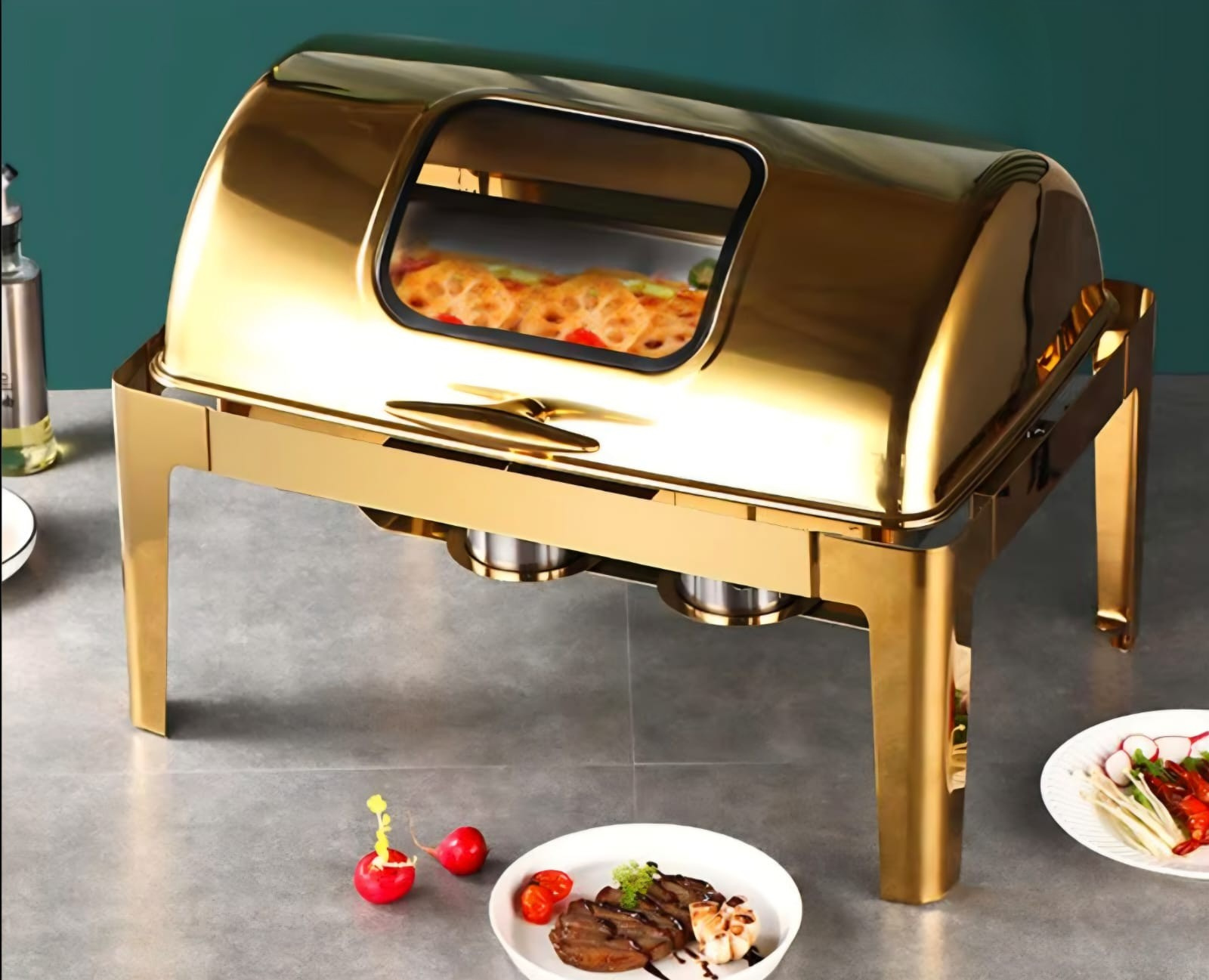 Gold Stainless Steel Roll Top Chafing Dish