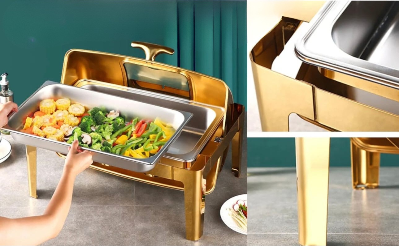 Gold Stainless Steel Roll Top Chafing Dish
