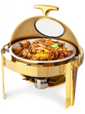 Gold Round Chafing Dish with Roll Top Lid & Visual Window