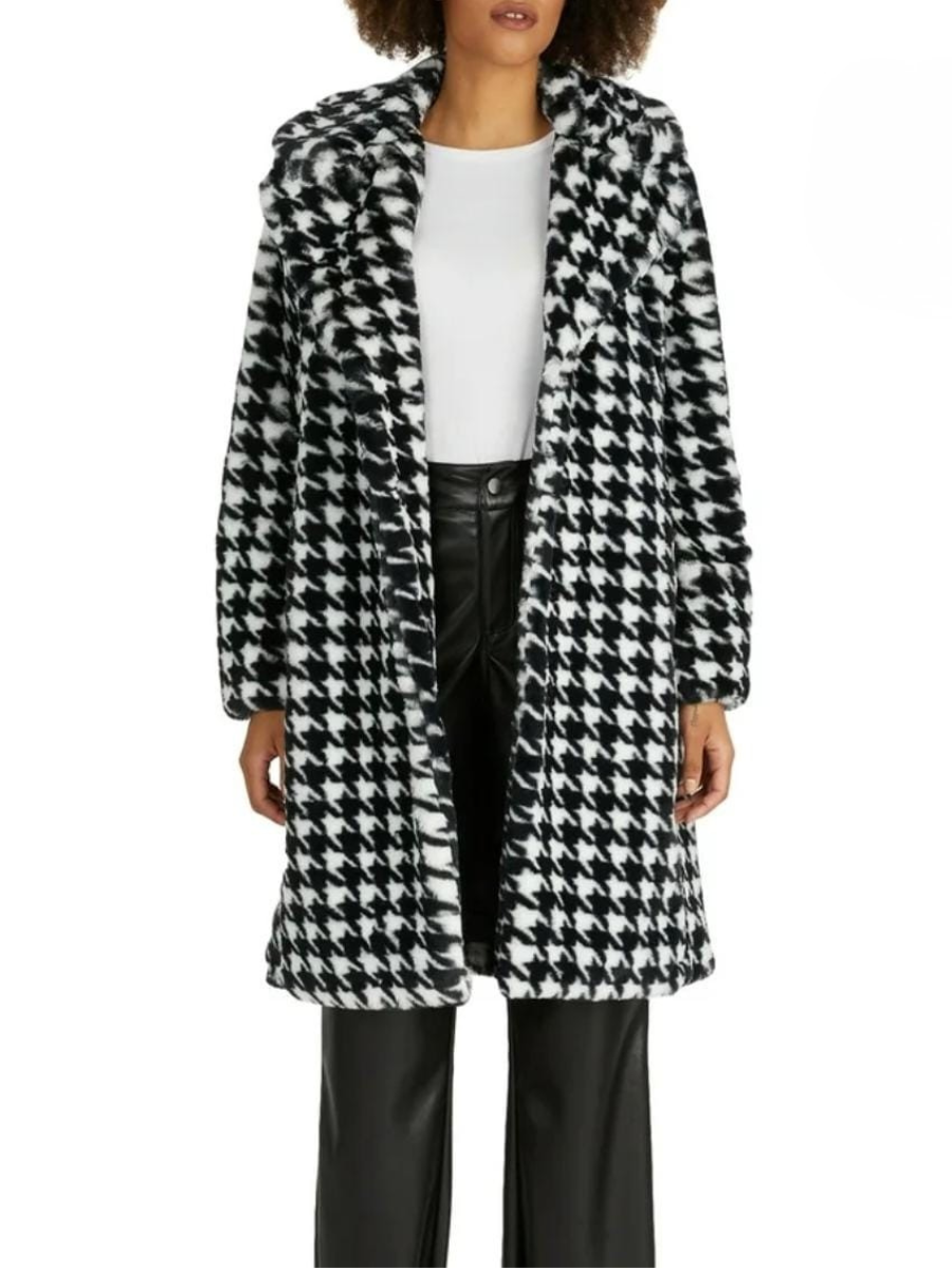Houndstooth Faux Fur Coat