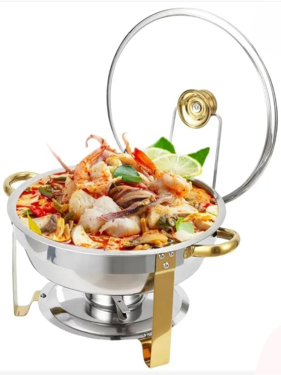 Round Chafing Dish with Gold Accents