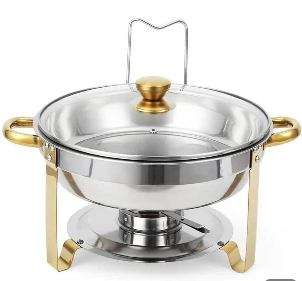 Round Chafing Dish with Gold Accents