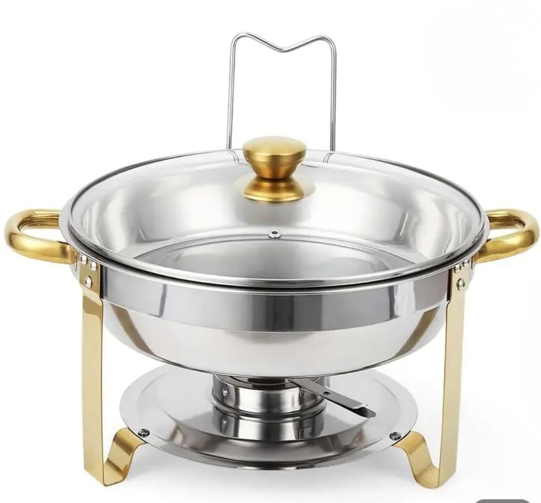 Round Chafing Dish with Gold Accents
