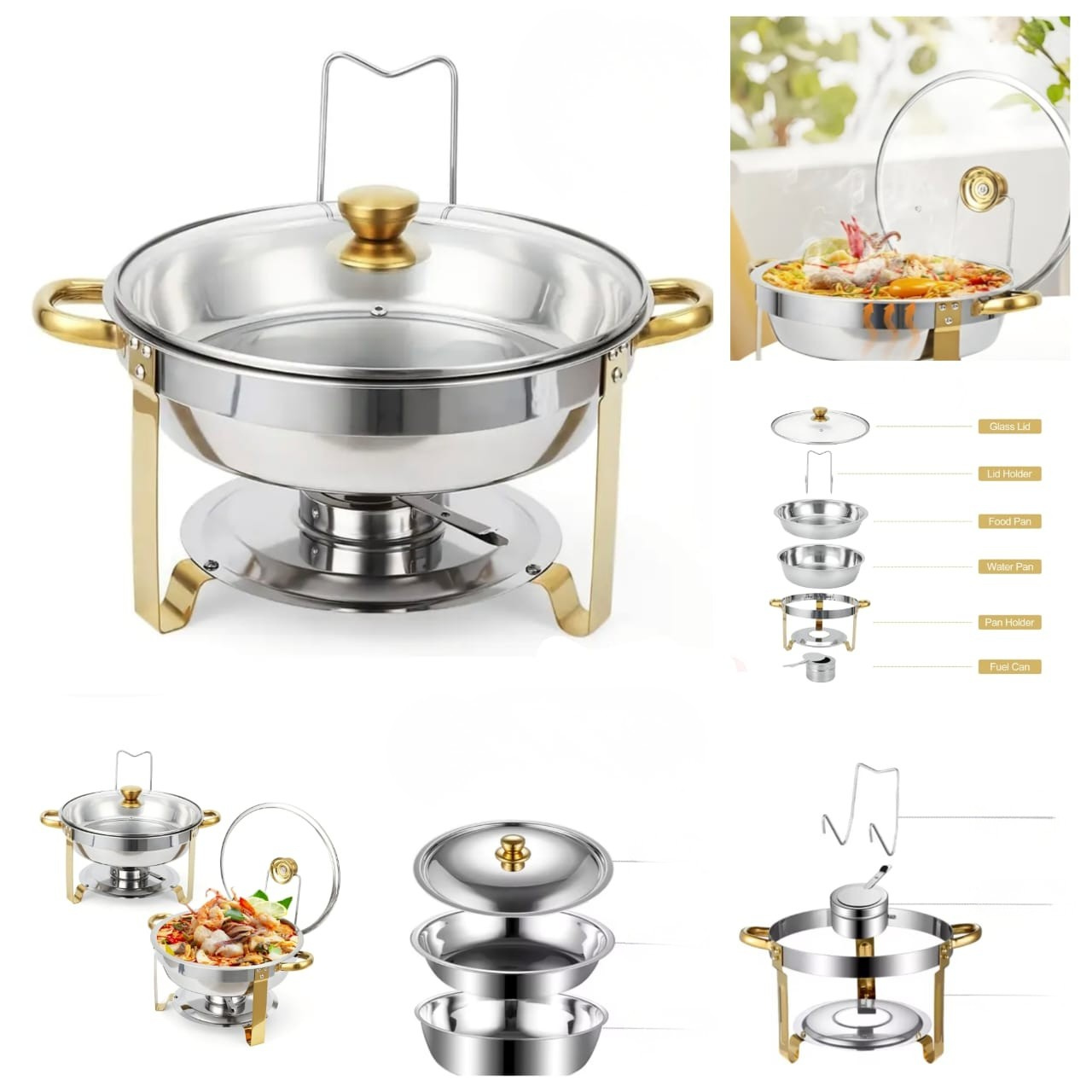 Round Chafing Dish with Gold Accents