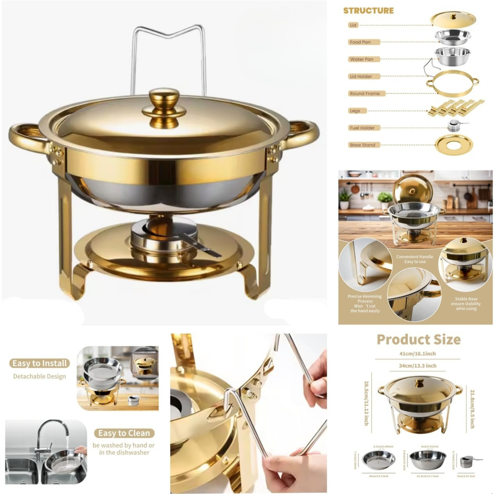 Gold Round Chafing Dish – Stainless Steel Food Warmer