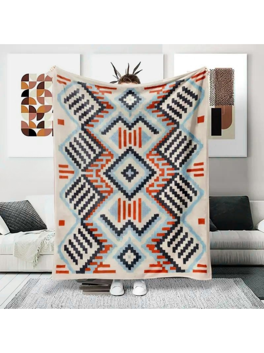 Boho Geometric Knit Throw Blanket