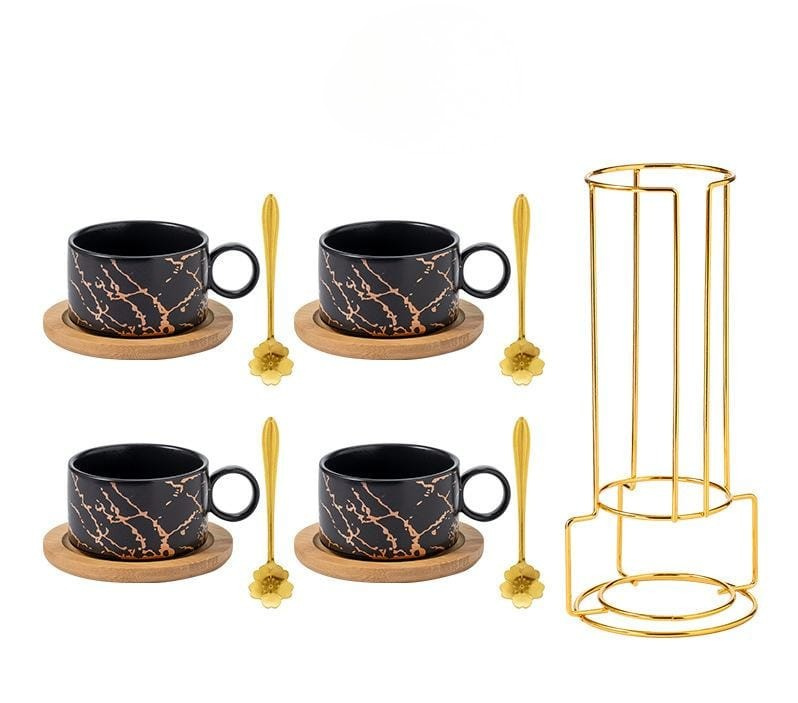Marble Ceramic Cup & Saucer Set with Gold Stand