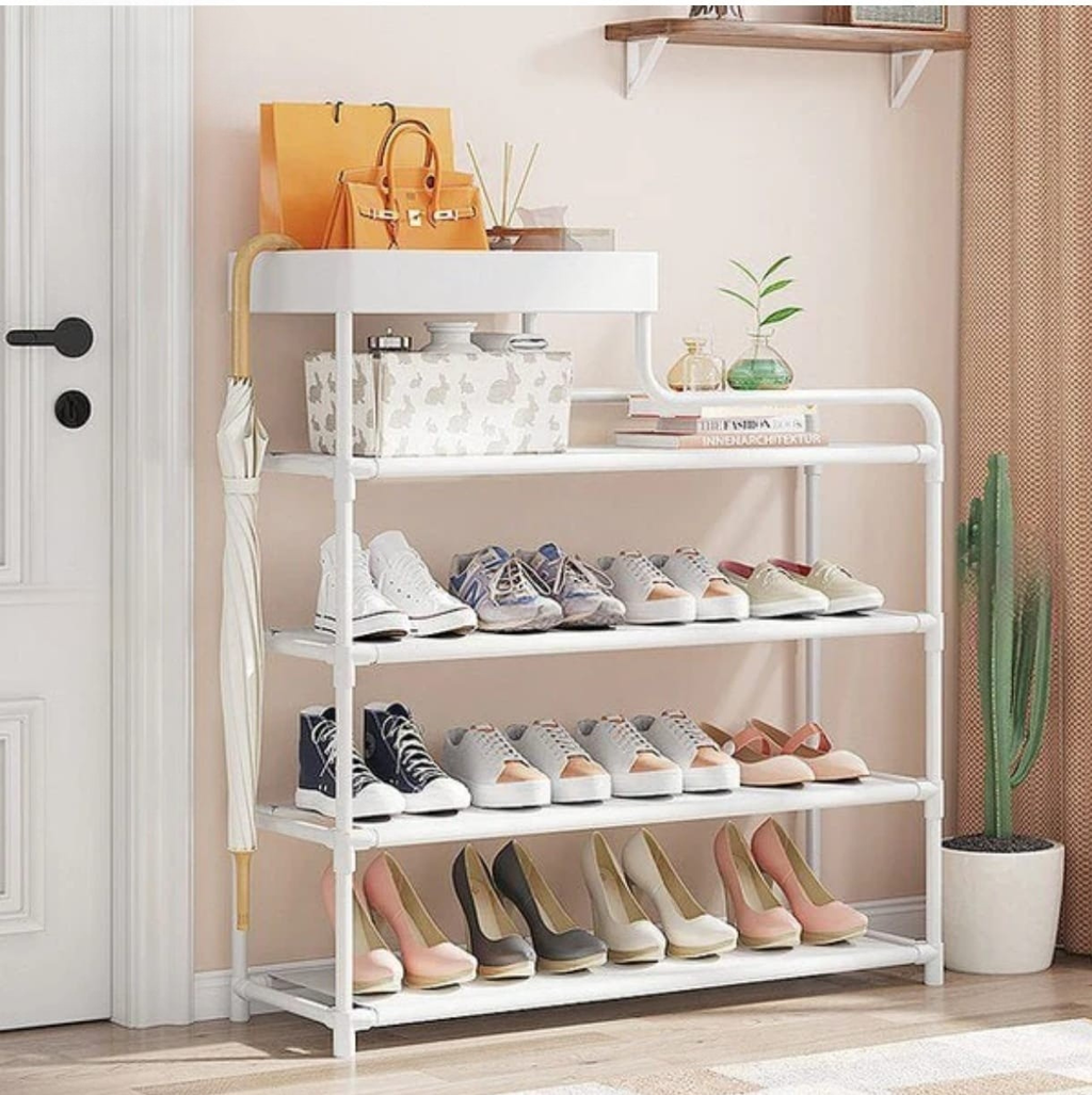 4-Tier Shoe Rack with Top Storage Shelf