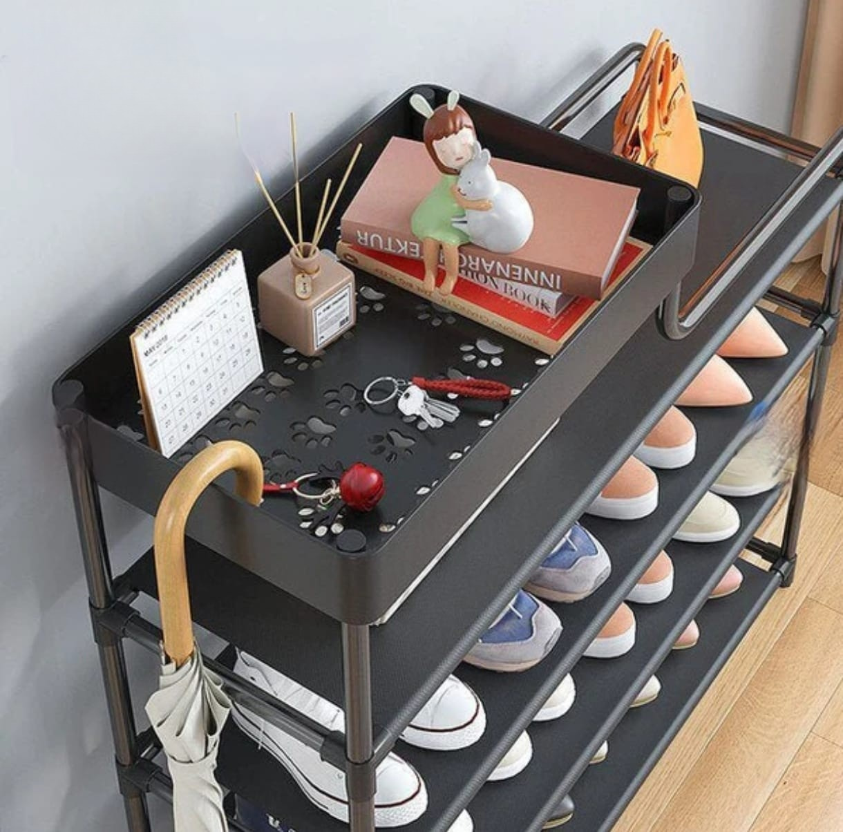 4-Tier Shoe Rack with Top Storage Shelf