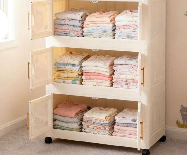Stackable Baby Clothes Storage Cabinet with Wheels