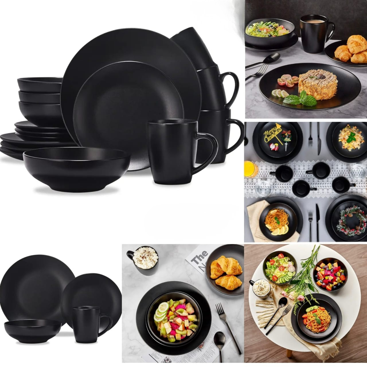 Matte Black 16-Piece Dinnerware Set