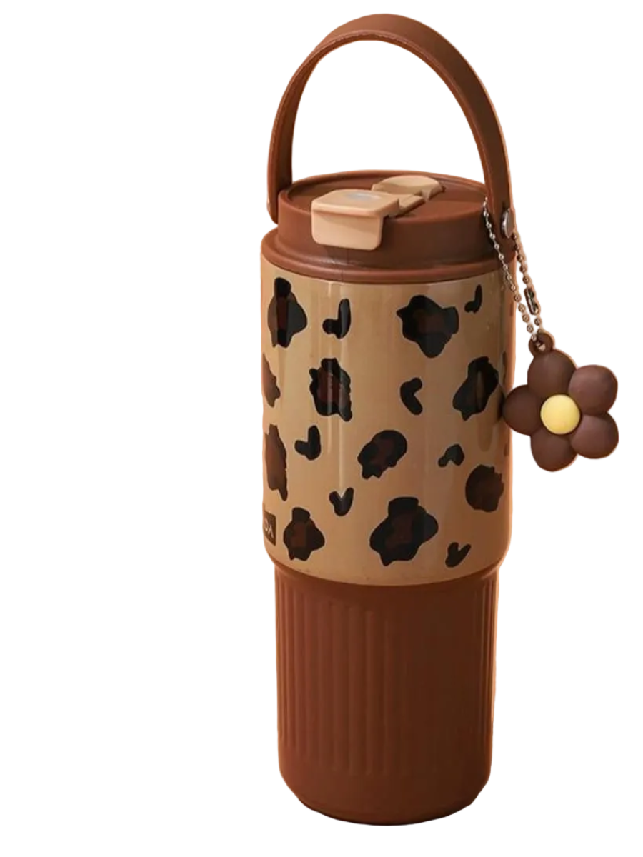 Leopard Print Tumbler with Flower Charm