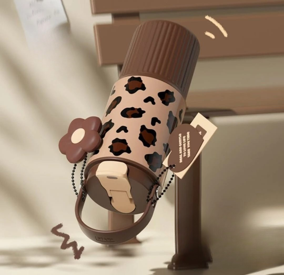 Leopard Print Tumbler with Flower Charm