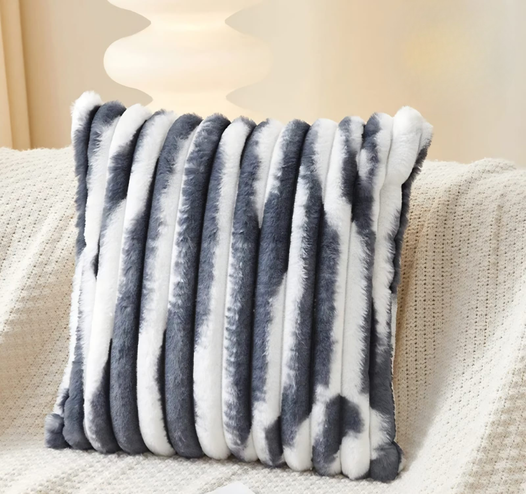 Striped Faux Fur Cushion Cover