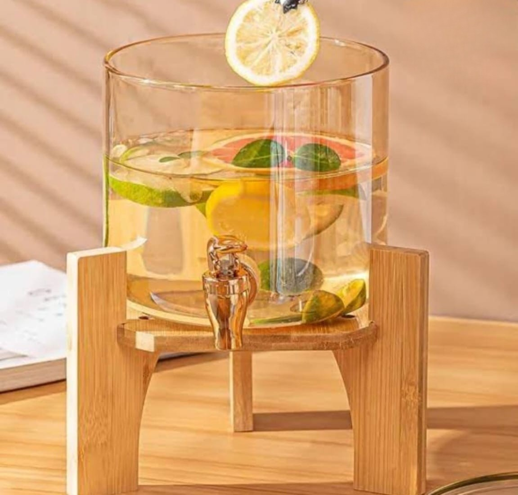 Glass Beverage Dispenser with Bamboo Stand