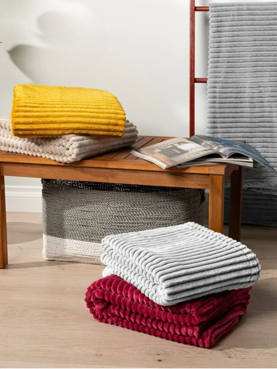Ribbed Flannel Throw Blanket