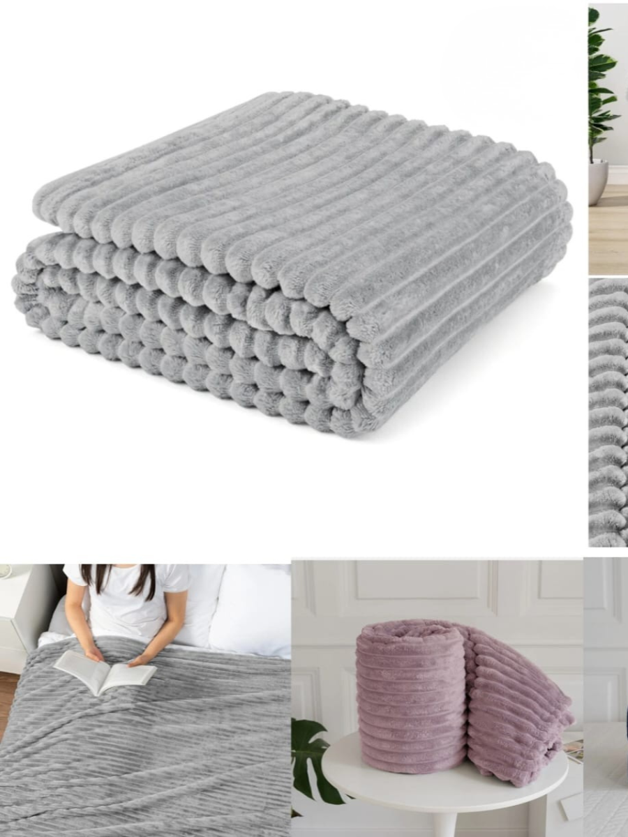 Ribbed Flannel Throw Blanket