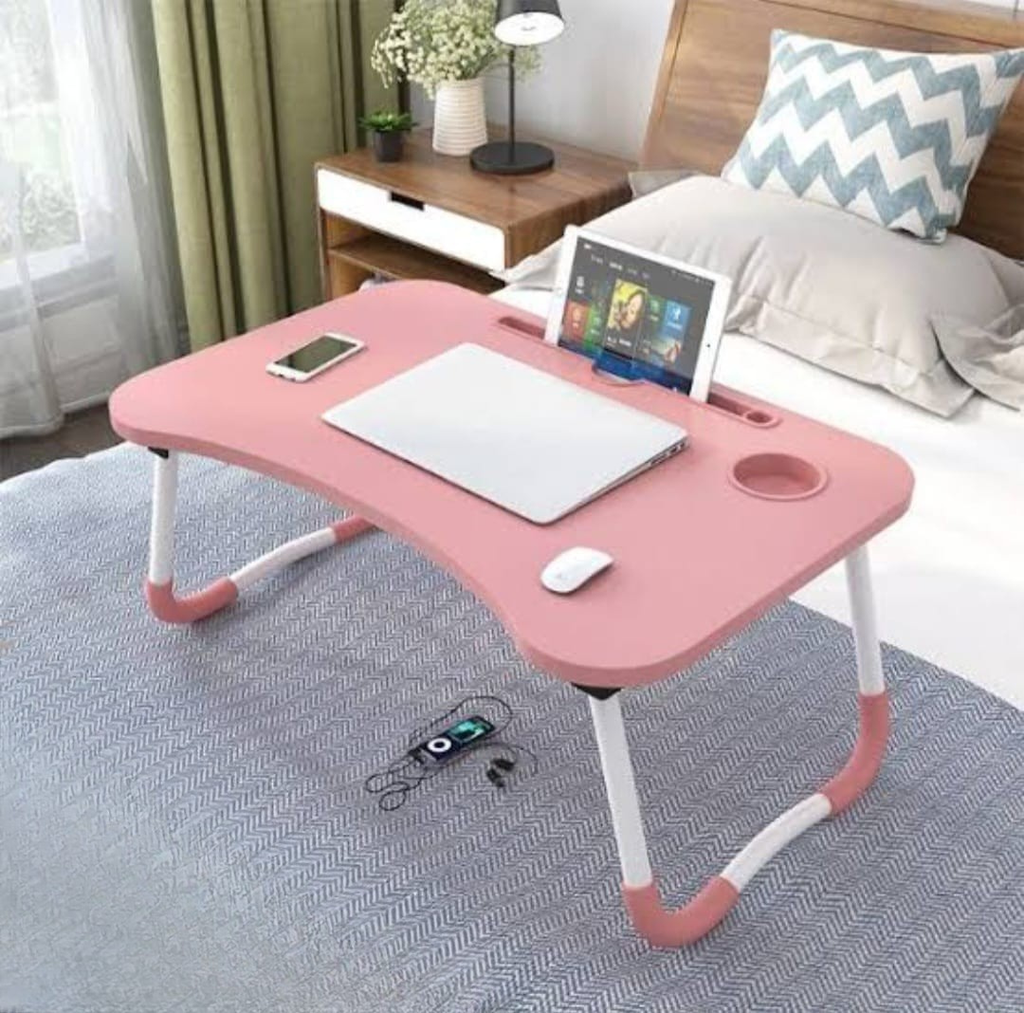 Foldable Laptop Bed Table with Cup Holder & Tablet Stand
