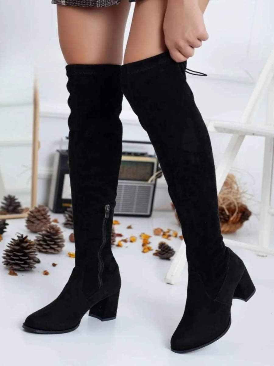Black Suede Over-the-Knee Boots