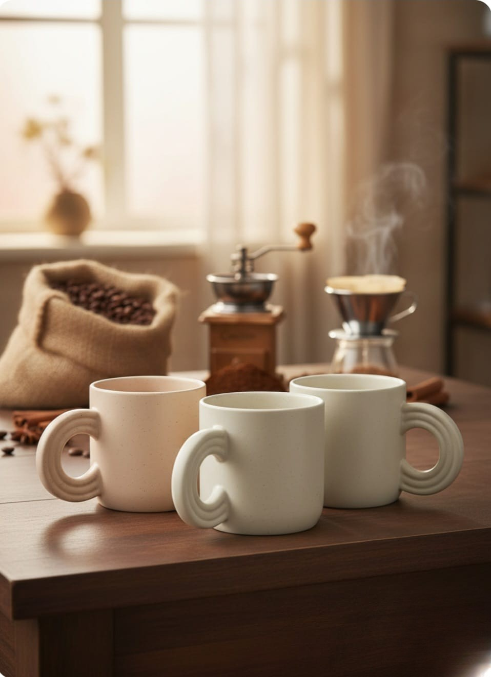 Sculptural Handle Ceramic Mug Set