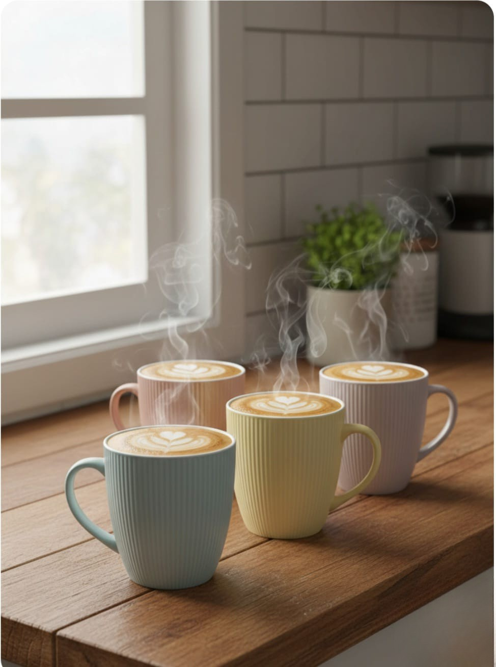 Ribbed Ceramic Mug Set