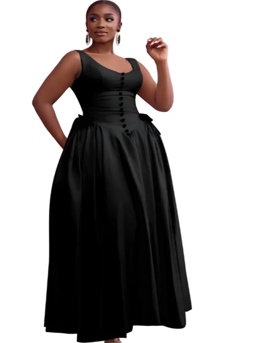 Bow Detail Button-Front Maxi Dress