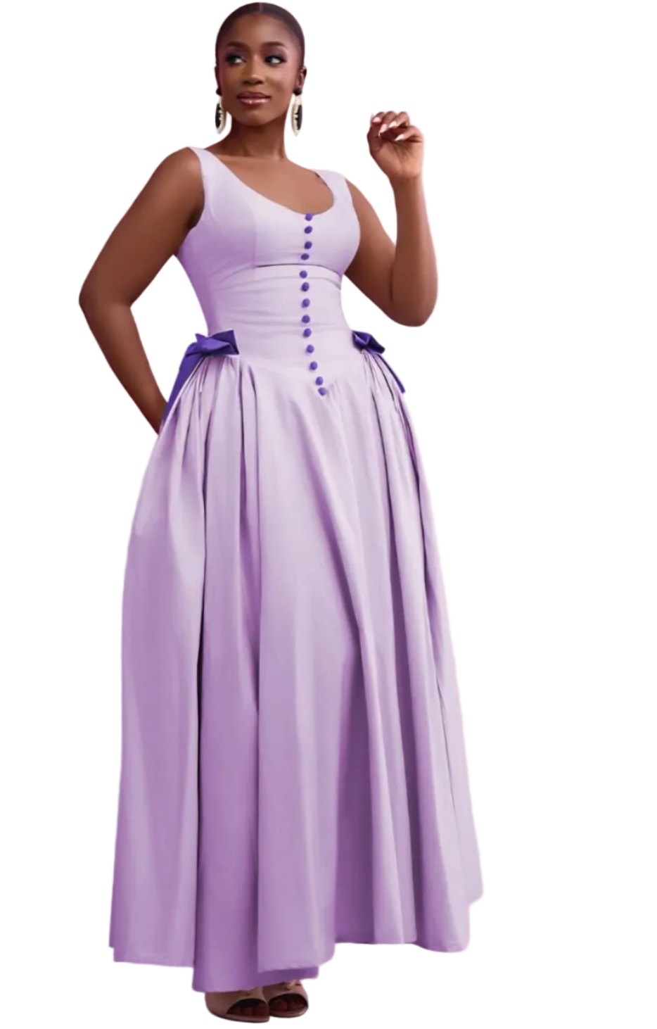 Bow Detail Button-Front Maxi Dress