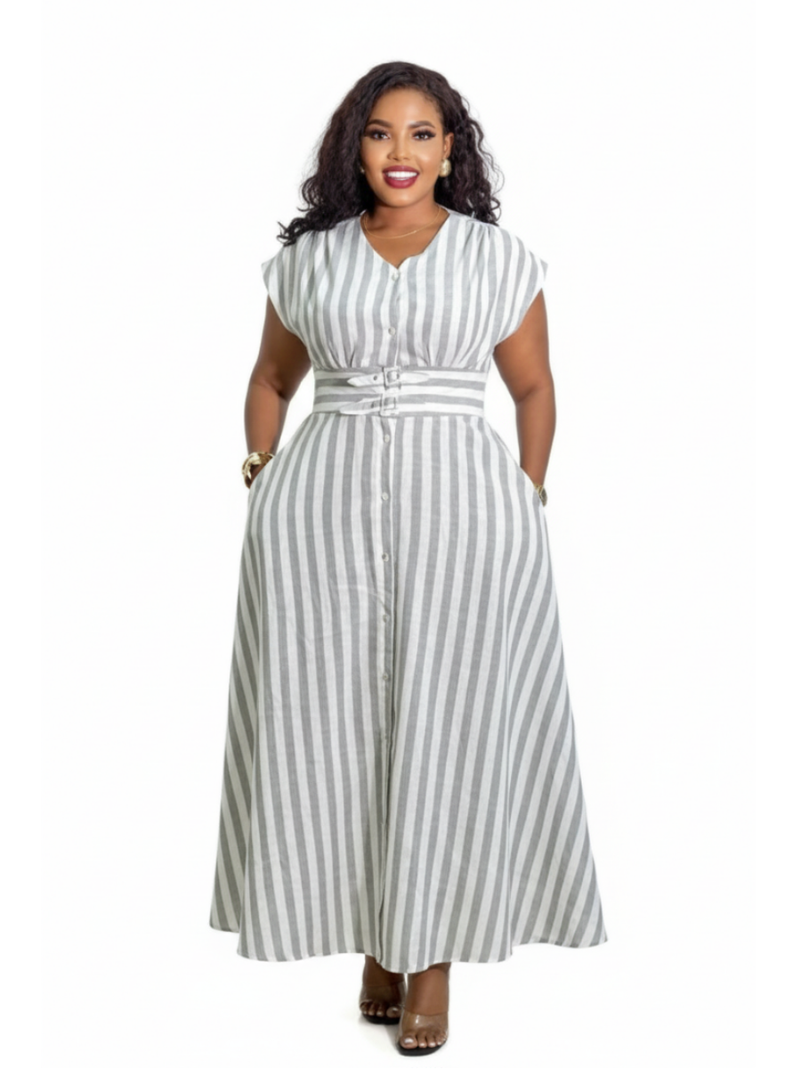 Striped Belted Maxi Dress