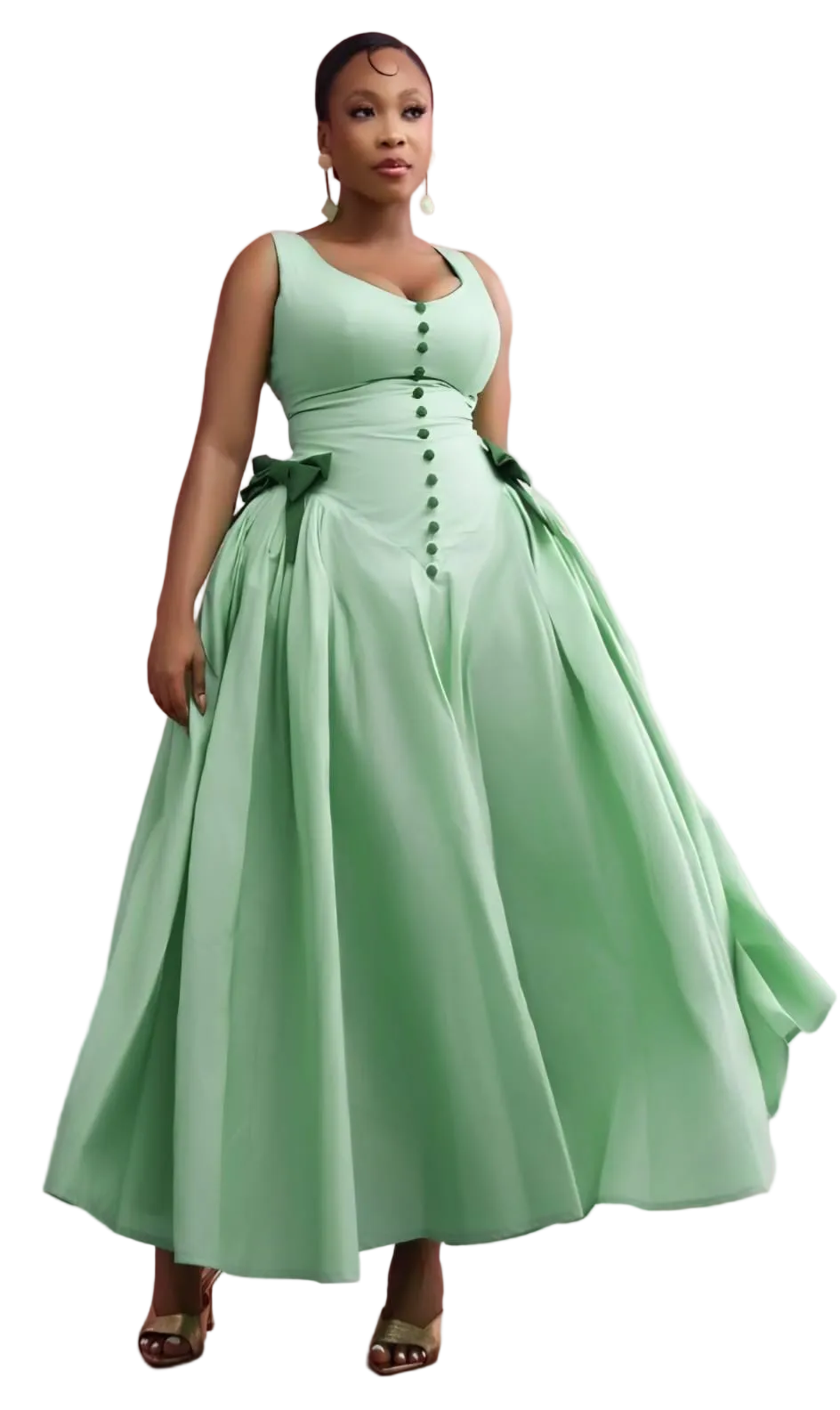 Bow Detail Button-Front Maxi Dress