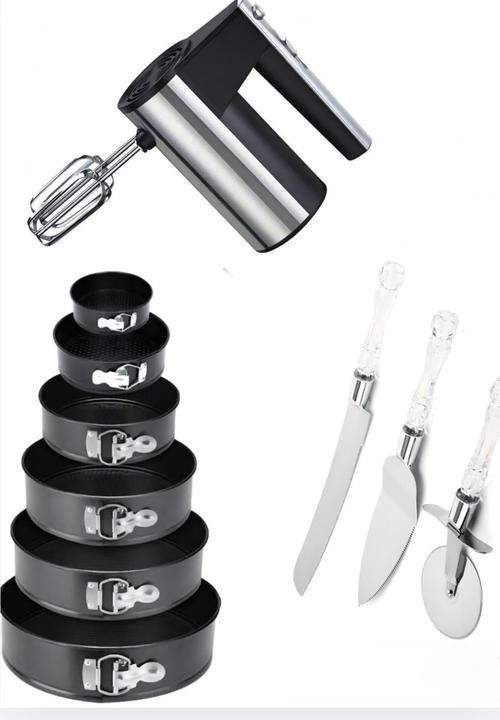 3pcs Baking Combo Set – 6pcs Non-Stick Cake Moulds, Electric Mixer & Baking Series